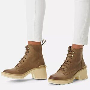 NEW SOREL Leather Hi Line Heel Lace Boots umber for women 563tn